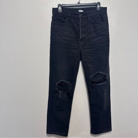 Old Navy Sky-Hi Straight Extra High Rise Distressed Jean - Picture 2 of 9